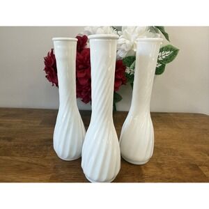 Vintage Hoosier Glass Milk Glass Swirl Vases Set 3 Holiday‎ Wedding Decor Retro